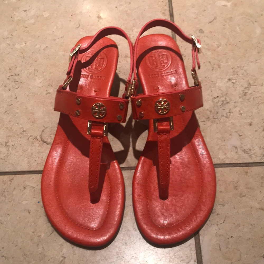 Orange Tory Burch Robinson Demi Wedge Sandals